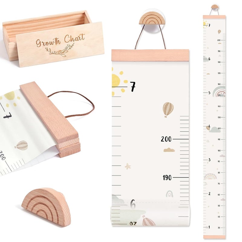let's make Growth Chart for Wall 7 Ft Height Chart with Keepsake Box & Hook Waterproof Canvas Measure Wall Ruler Removable Neutral Nursery Wall Decor for Baby Kids Toddlers - Image 1